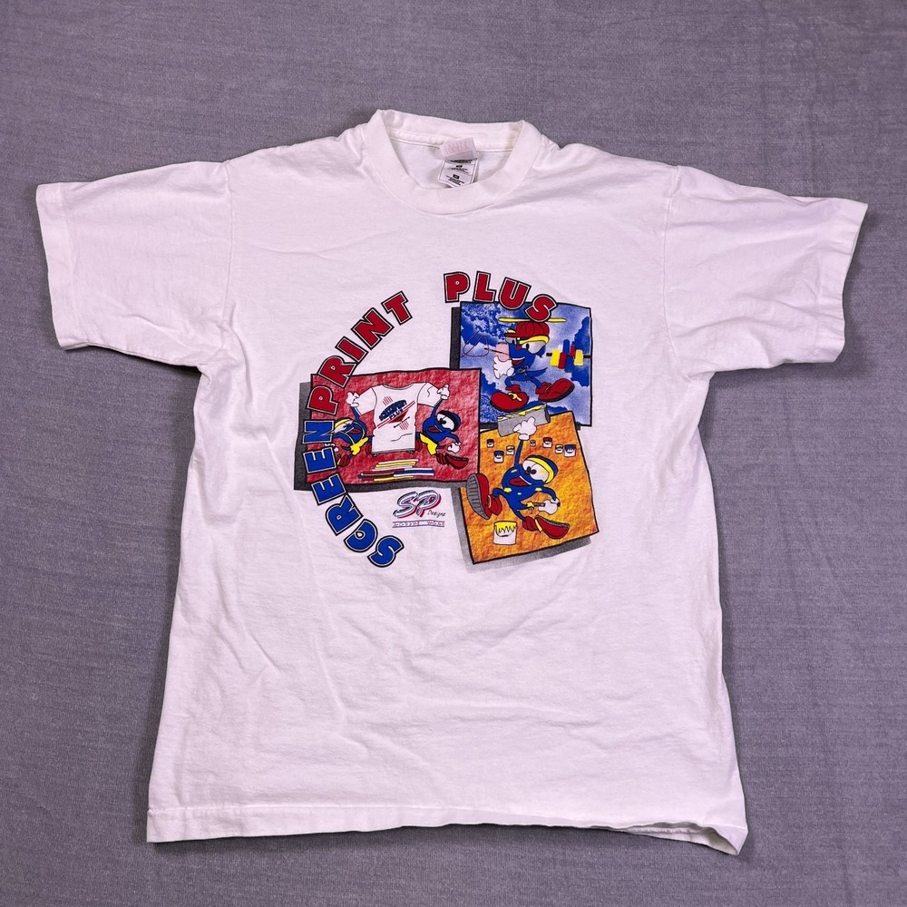 Vintage Fruit Of The Loom Mens White Graphic Screenprint Plus Cotton T-Shirt M